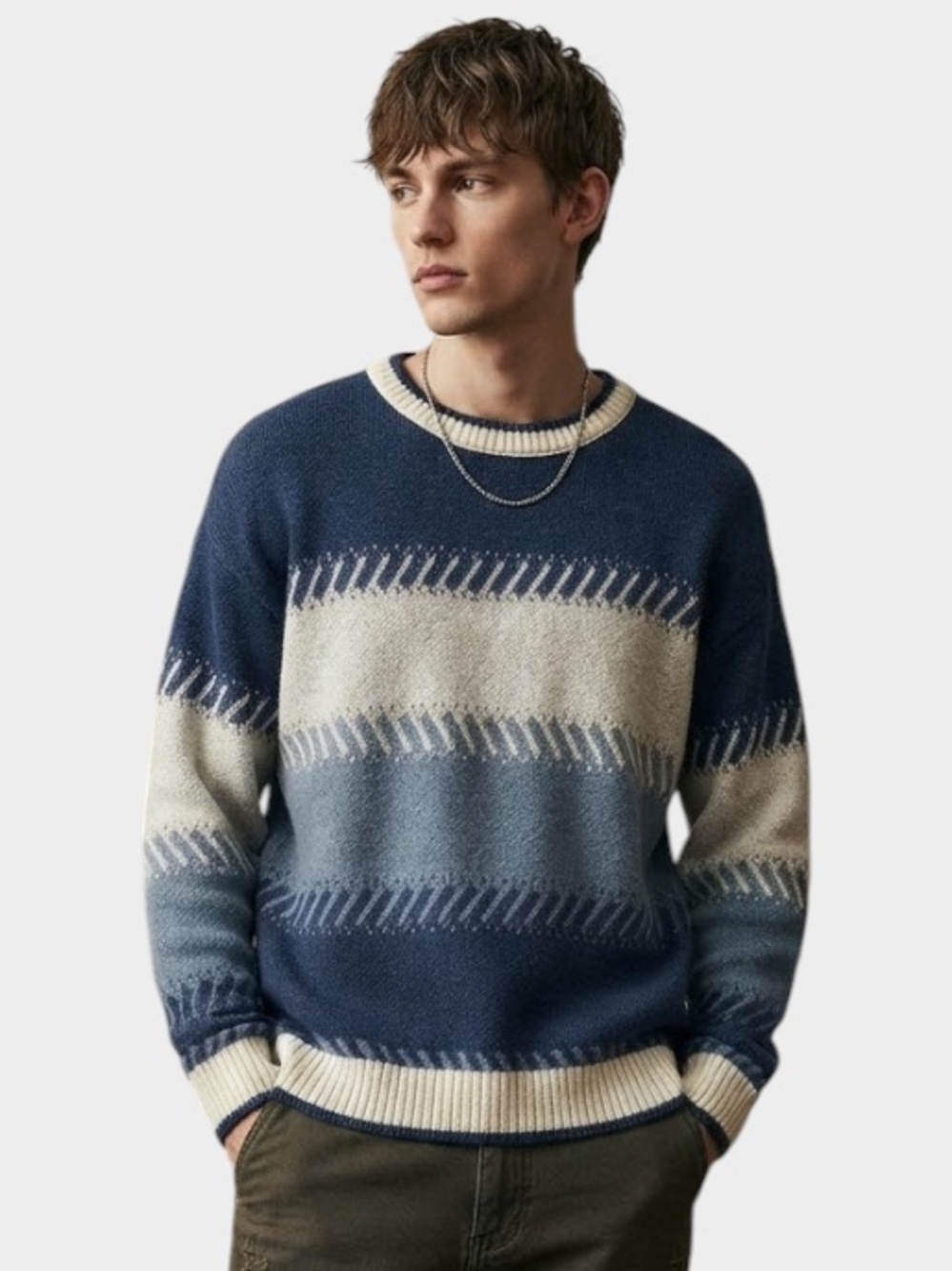 Rare Vintage 1990s Alicedudu Japanese Knit Sweater Blue Gray Striped Pullover